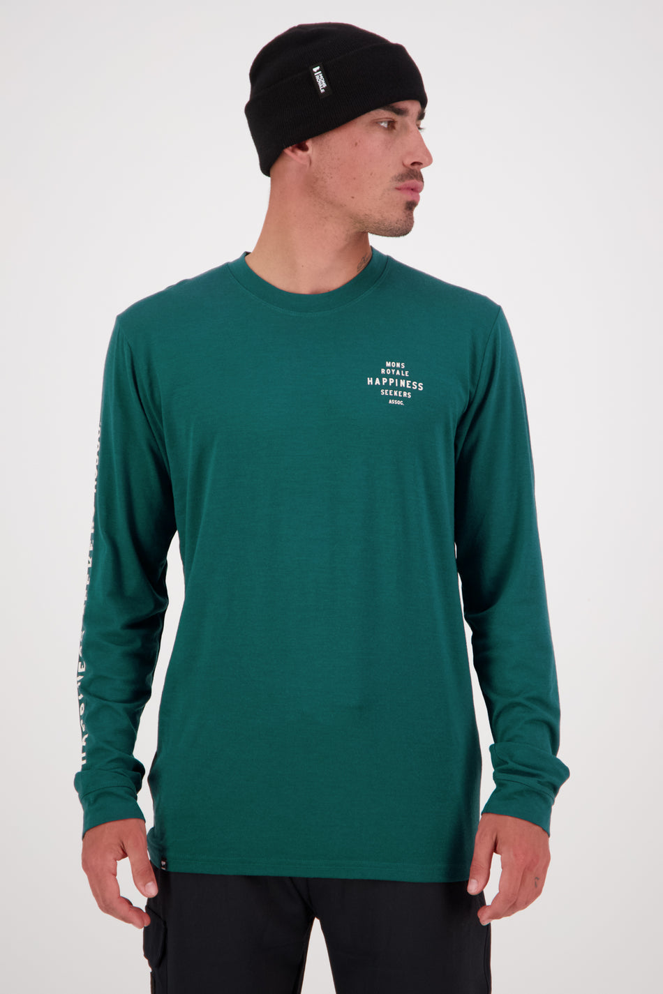 Mons Royale Icon Merino Long Sleeve Mens Happiness Evergreen