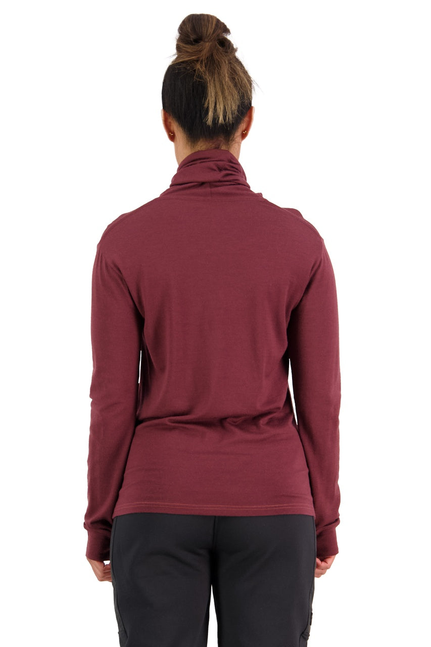 Mons Royale Yotei BF High Neck Thermals Womens Dark Chocolate / Terracotta