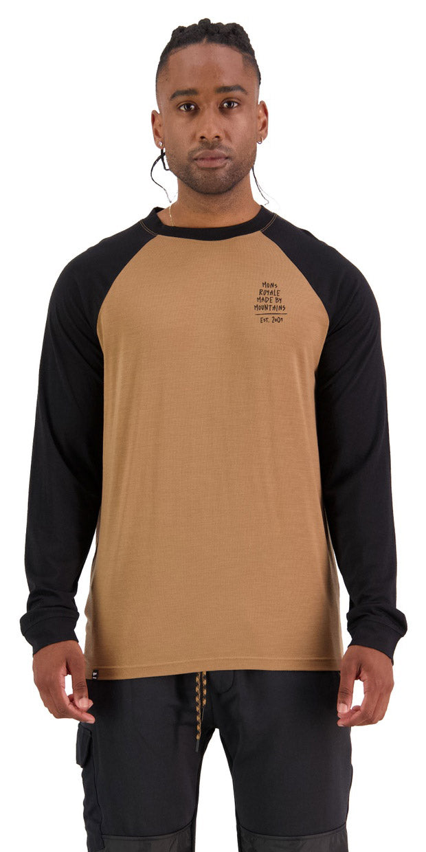 Mons Royale Icon Raglan Thermals Mens Graffiti Black / Toffee