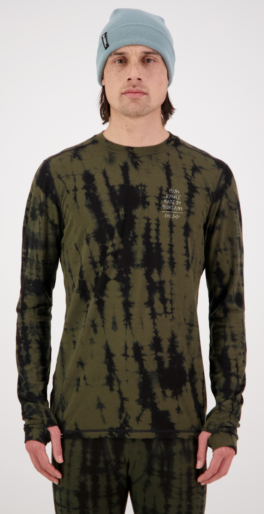 Mons Royale Cascade Merino Flex 200 Long Sleeve Mens Grafitti Olive Tie Dye