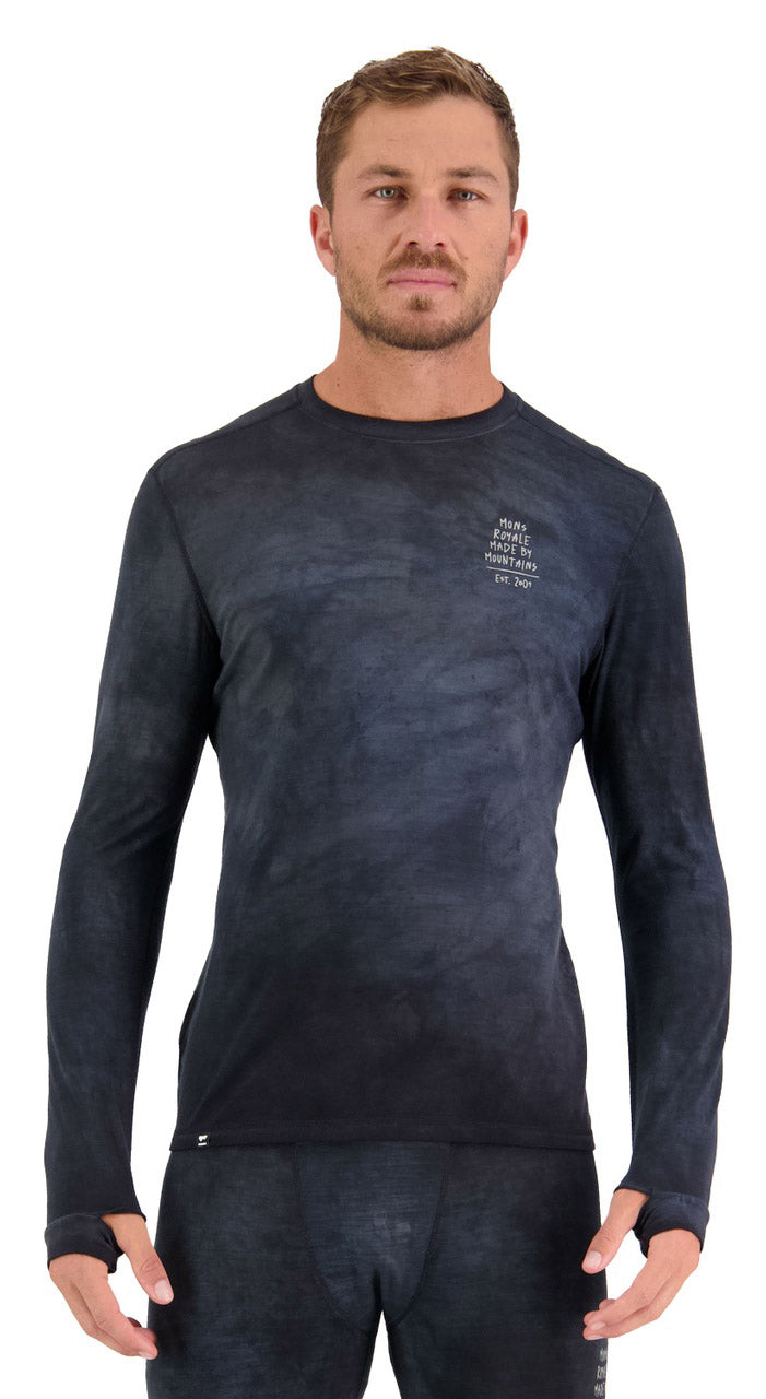 Mons Royale Cascade Long Sleeve Thermals Mens Black Acid Wash