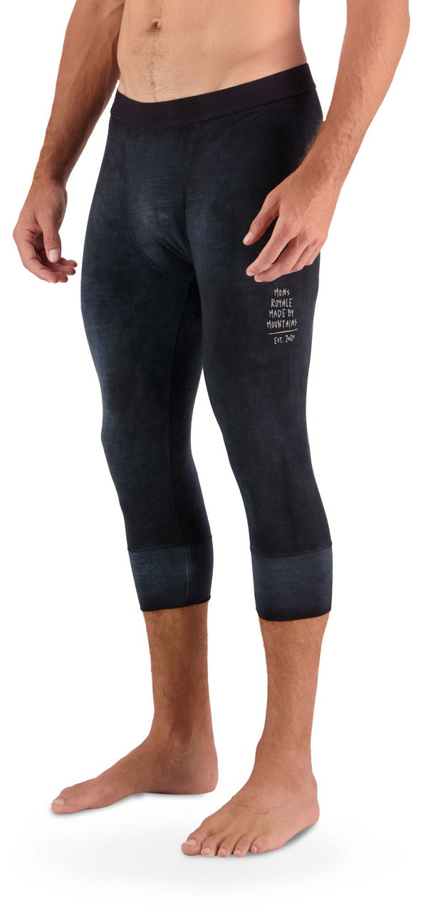 Mons Royale Cascade 3/4 Legging Thermals Mens Graffiti Black Acid Wash