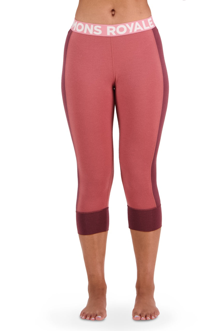 Mons Royale Cascade Legging 3/4 Thermals Womens Dark Chocolate / Terracotta