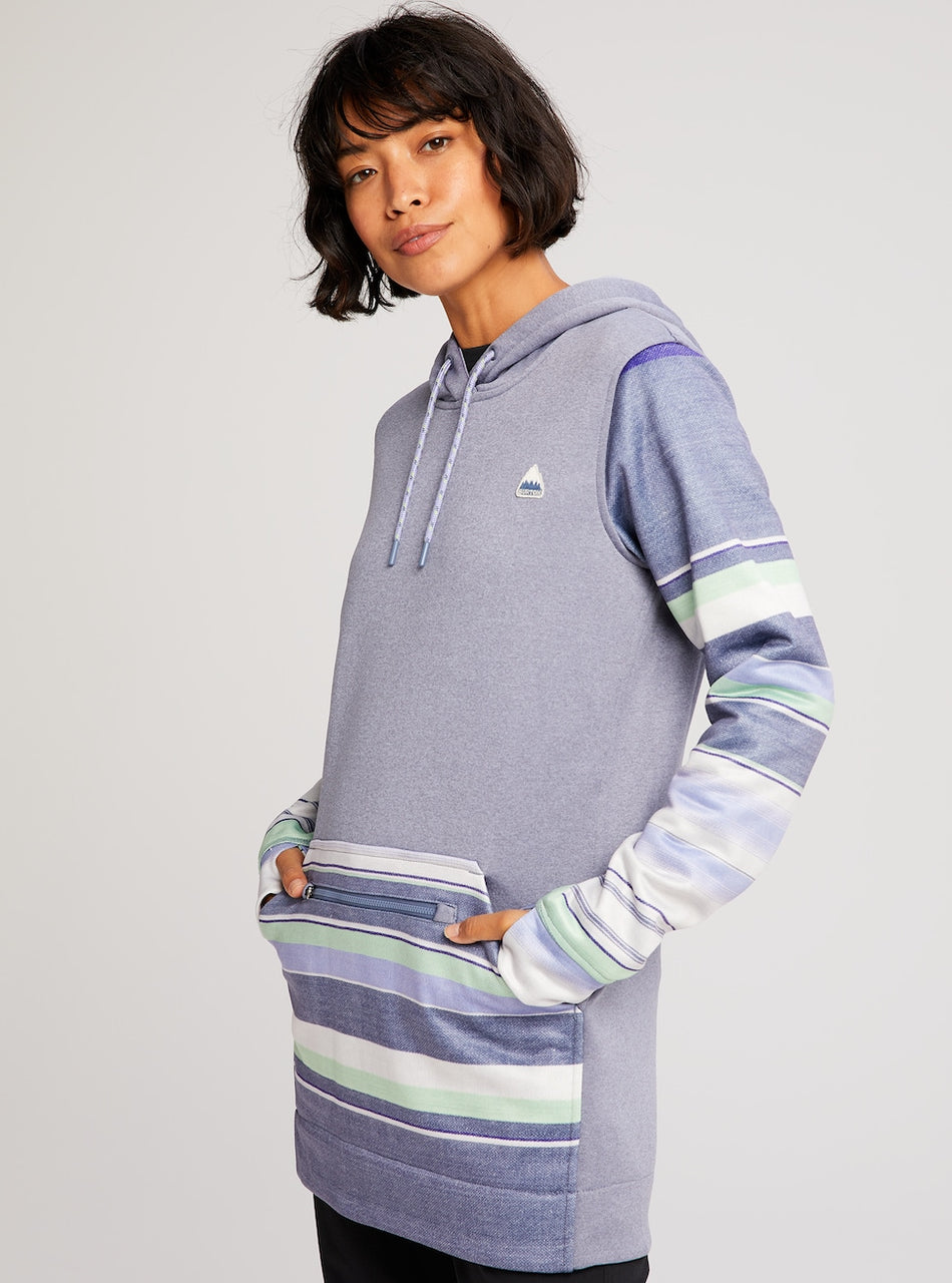 Burton Oak Long Pull Over Hoodie l Womens Folkstone Grey Heather / Folkstone Blanket Stripe