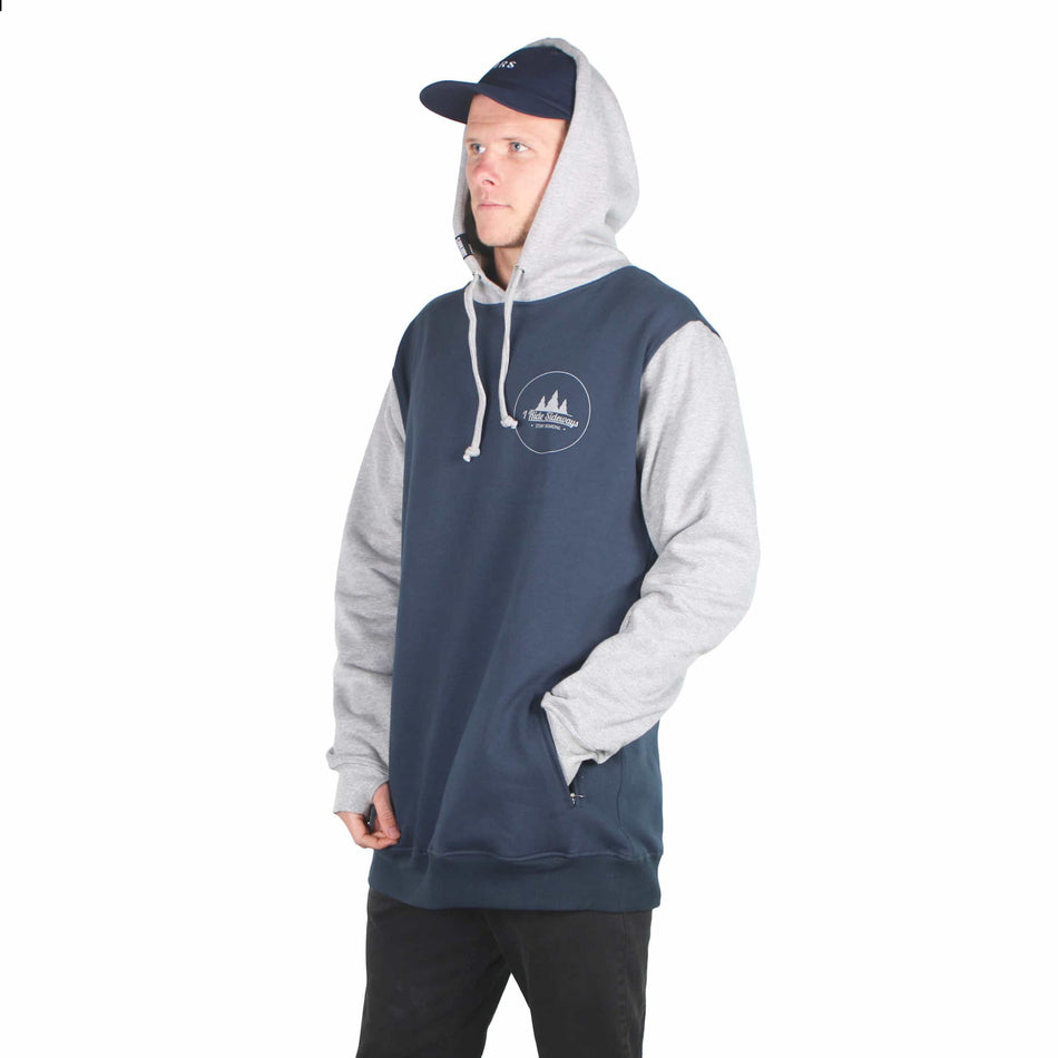 I Ride Sideways Bevo DWR Shred Fit Hoodie Mens Navy / Grey Marle