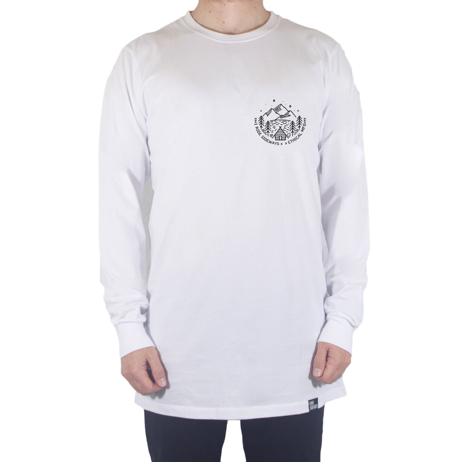 I Ride Sideways Shack Long Sleeve Tall Tee Mens White