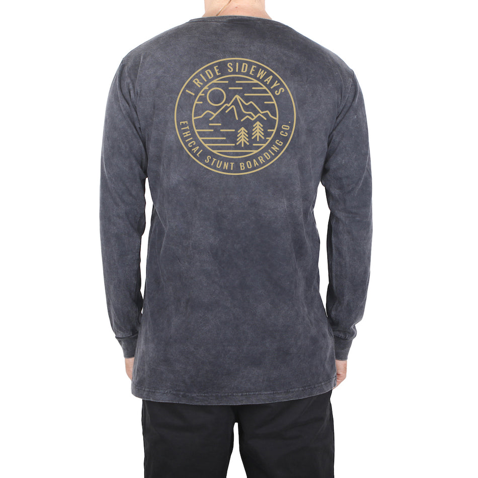 I Ride Sideways Wild Long Sleeve Tall Tee Mens Grey Stonewash