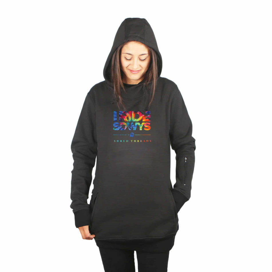 I Ride Sideways Yeah Yeah Shred Fit Hoodie Womens Black