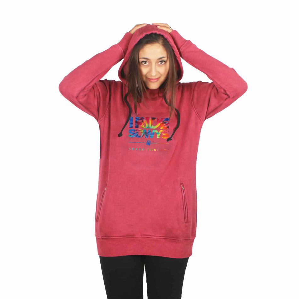 I Ride Sideways Yeah Yeah Shred Fit Hoodie Womens Red Stonewash